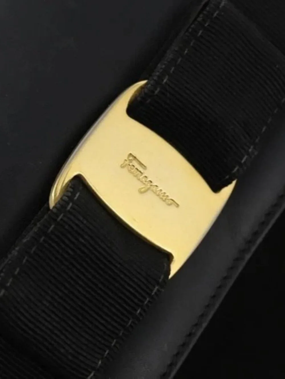 Salvatore Ferragamo Vara Ribbon Backpack Leather Black Gold Auth 172240